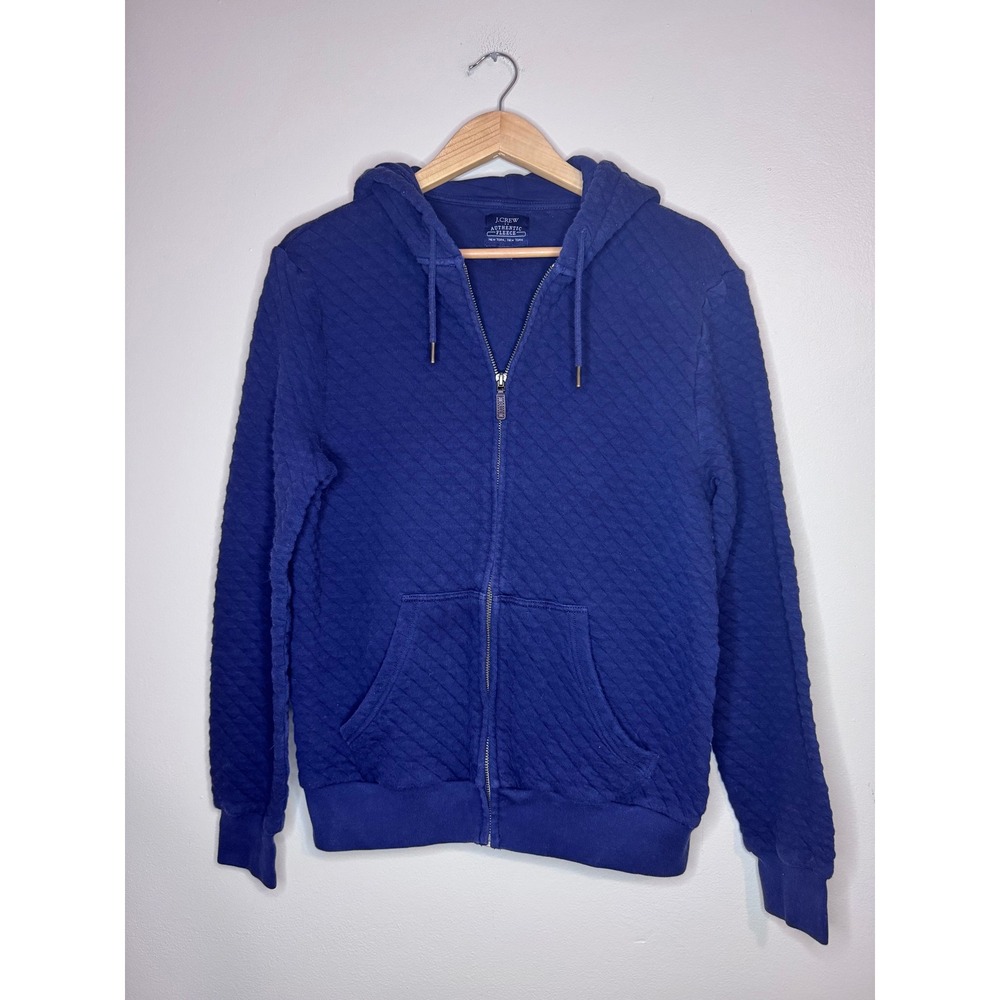 J.Crew Authentic Fleece Quilted Zip Hoodie Blue Small